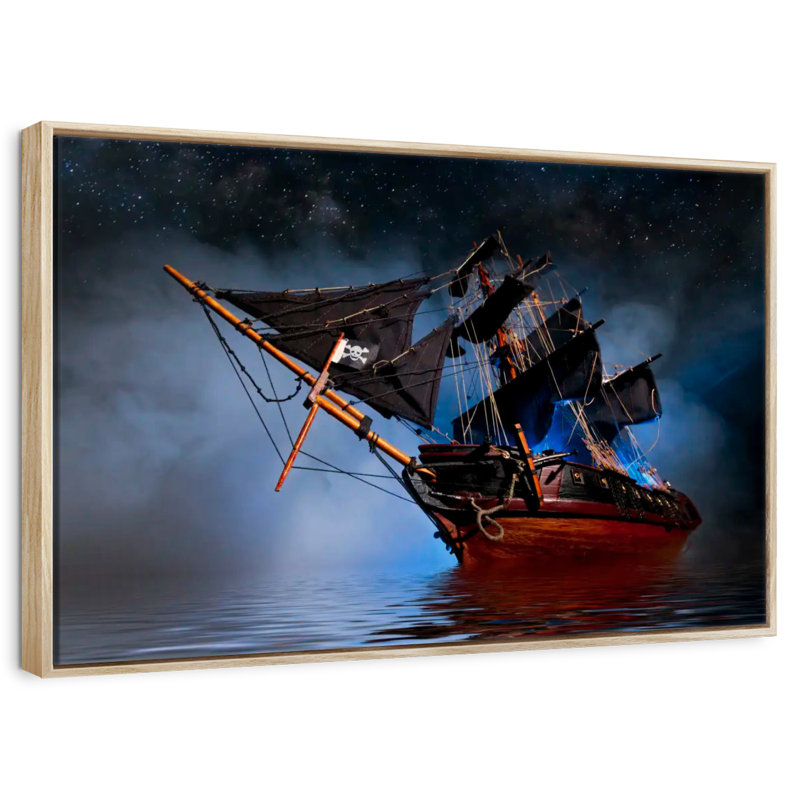 Bateau pirate, Cadre flottant en bois naturel, 37 po x 25 po