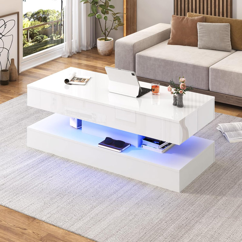 Table basse de salon avec tiroir de rangement, blanc