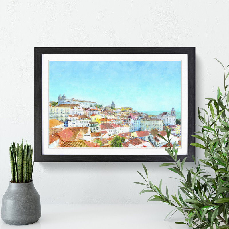 Skyline of Alfama Lisbon Portugal - Picture Frame Painting Print, 33cm H x 45cm W x 2cm D, Black Framed