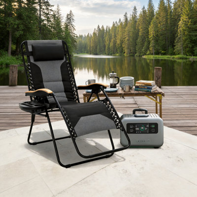 Très grand fauteuil inclinable noir épaissi à gravité zéro, siège élargi de 30,2 pouces, pliable avec porte-gobelet, capacité de charge de 400 lb, convient aux loisirs de plein air.