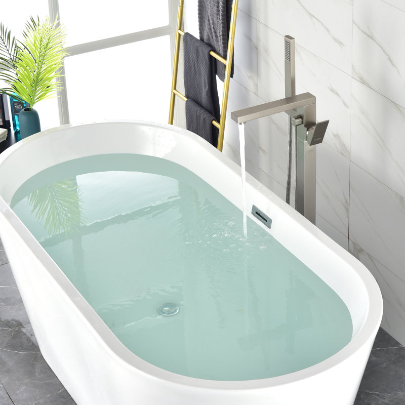 1 Handle Floor Clawfoot Tub Faucet with Diverter, Brushed Nickel