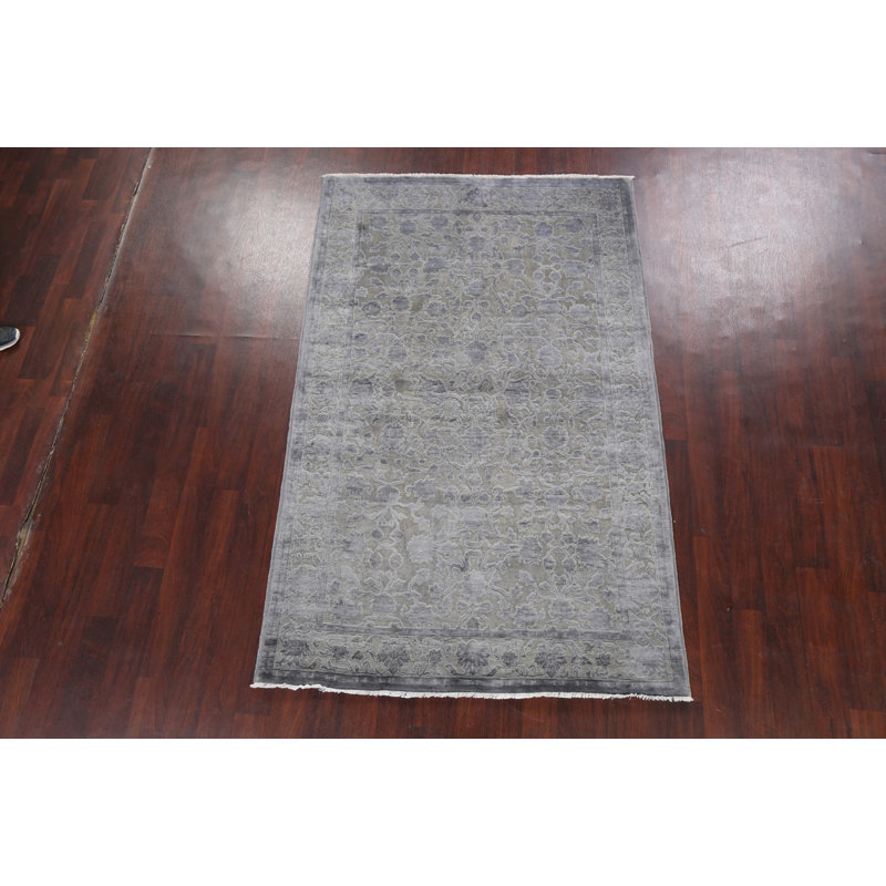 Tapis oriental Oushak Chobi gris noué à la main 5 x 8