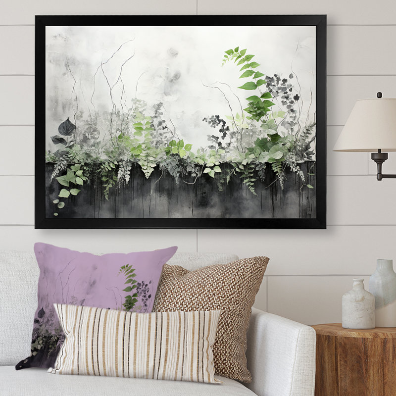 «Green Minimalisme Botanical Serenity - Plants», art mural, H 24 po x l 32 po x P 1 po, Cadre simple noir