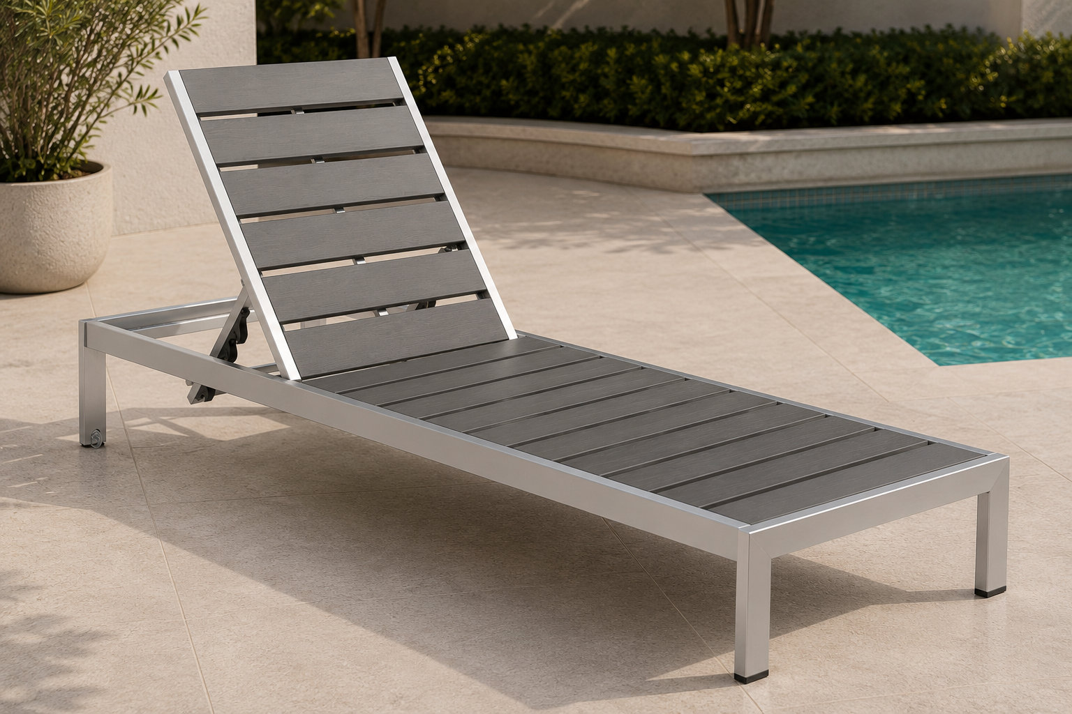 Aynura 26" Patio Chaise Lounge, Silver Frame/Gray Seat