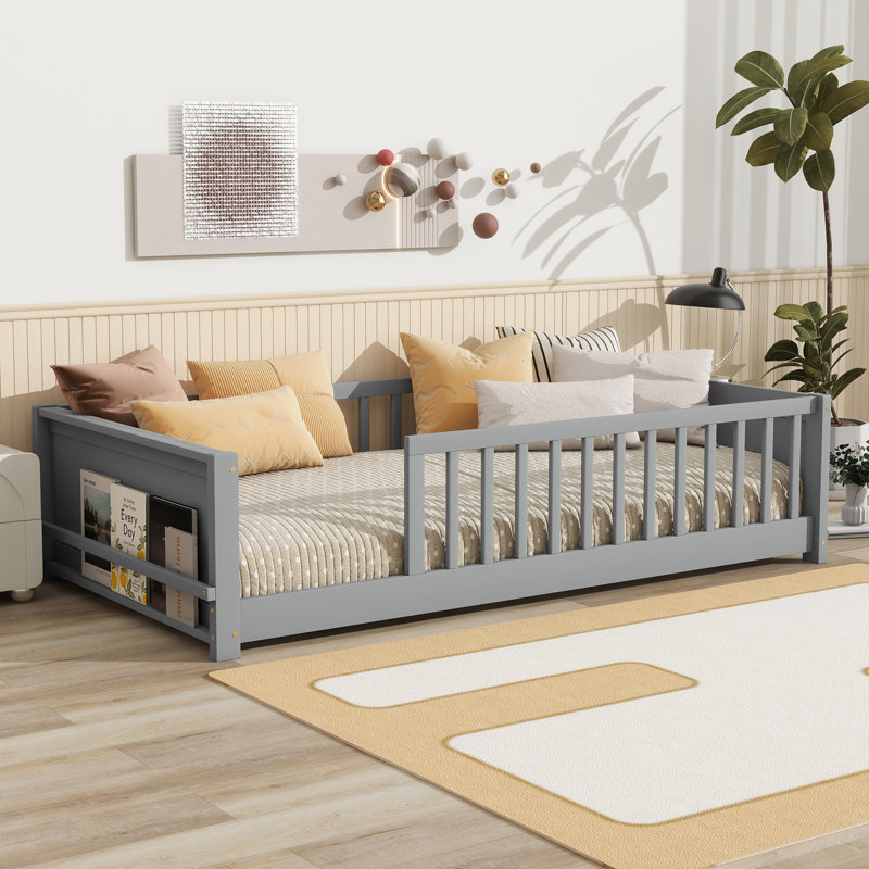 Lit plateforme simple avec support à livres intégré pour enfants - robuste, sécuritaire et peu encombrant, gris, Gris