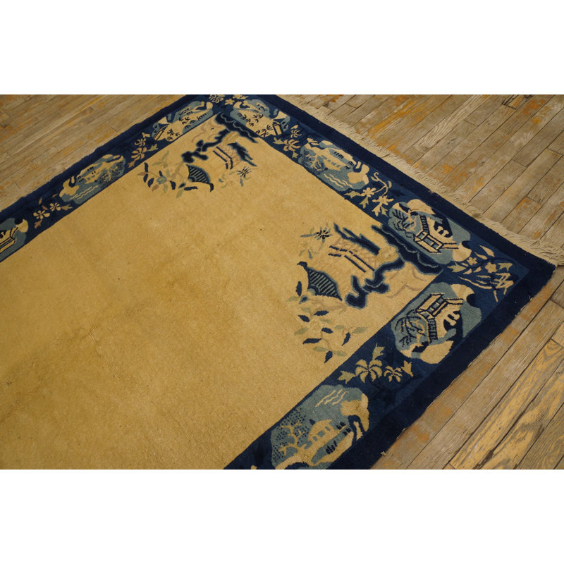 Cream Color Minimalist Open Field Antique Chinese Peking Small Scatter Size Rug