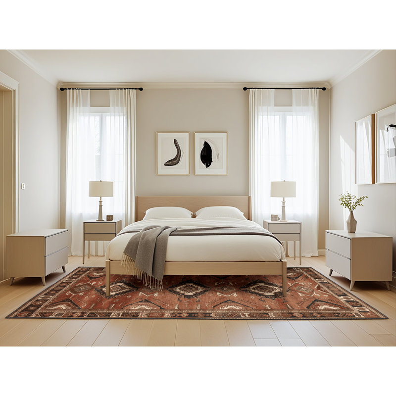 Machine Washable Persian Brown Area Rug, Rectangle 5' x 8'