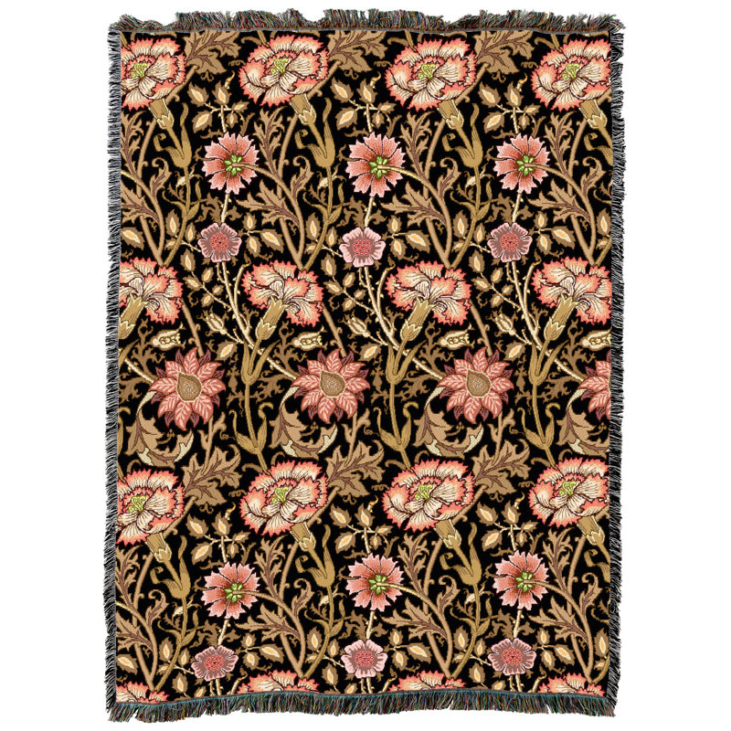 Couverture rose et rose Pure Country Weavers William Morris - Artisanat d'art - Jeté en coton tissé à la main - fabriqué aux États-Unis (72 x 54)