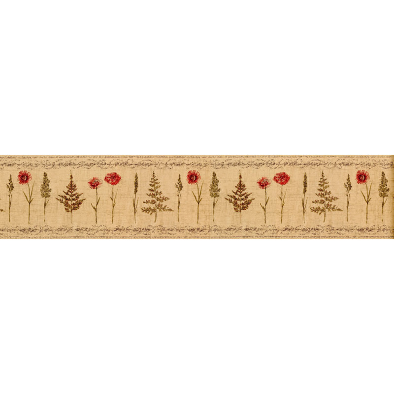 Bordure de papier peint fleurs séchées - brun, beige, rouge L 15 pi x l 10,25 po