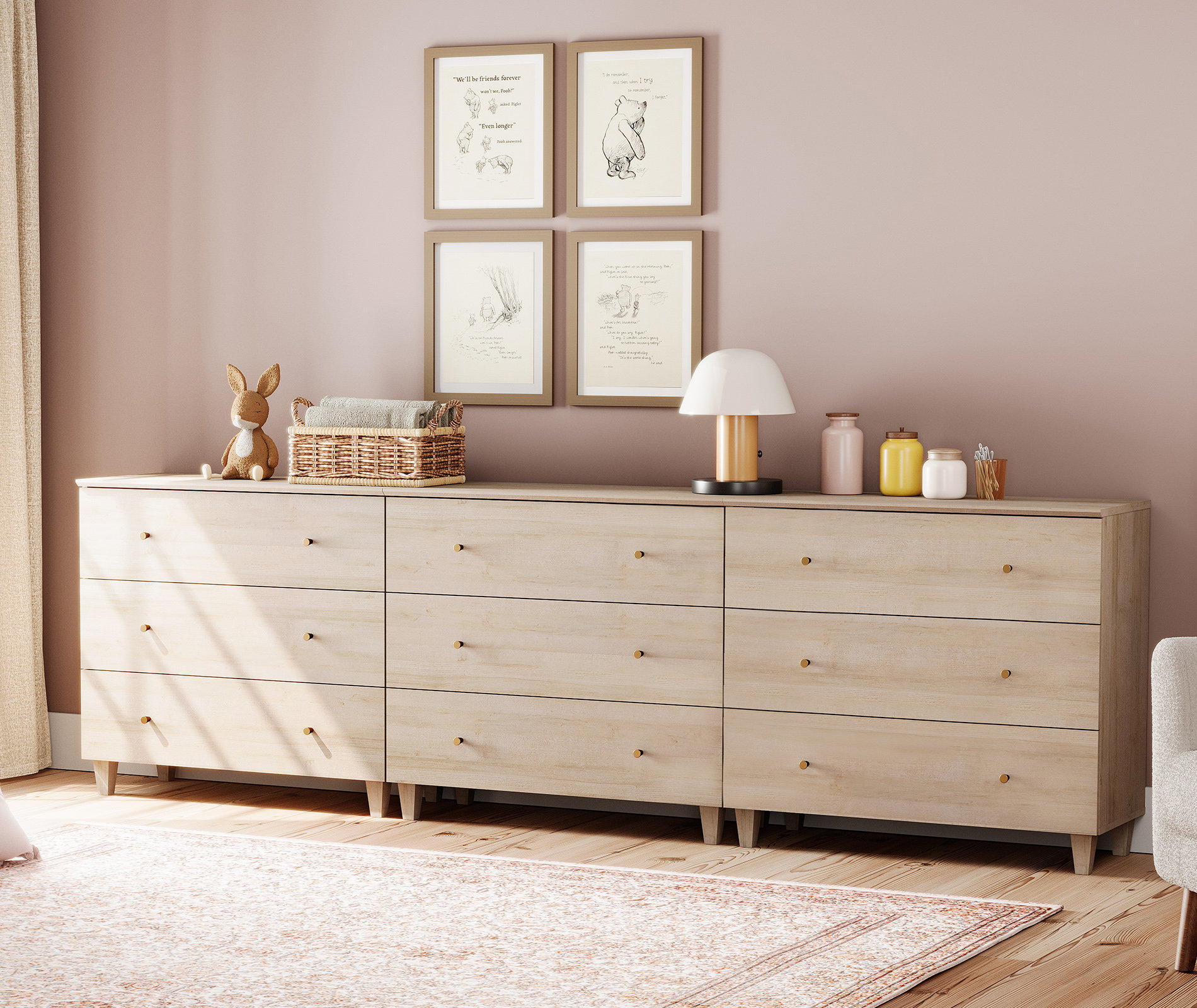 Kids Dresser with 9 Drawers for Children's Room, 3-in-1 Dresser for Bedroom, 106"W Corrigan Studio Color: Light Oak
