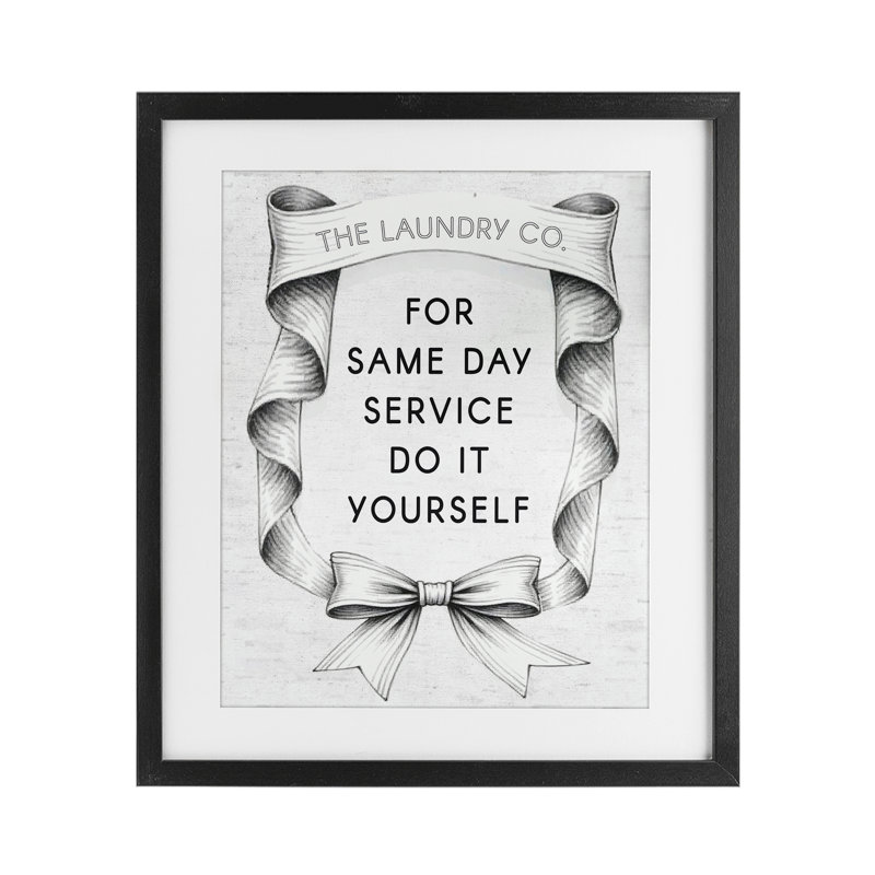 Impression de ruban de service de blanchisserie rétro sous verre, design par lettré et doublé, H 16 po x l 13 po