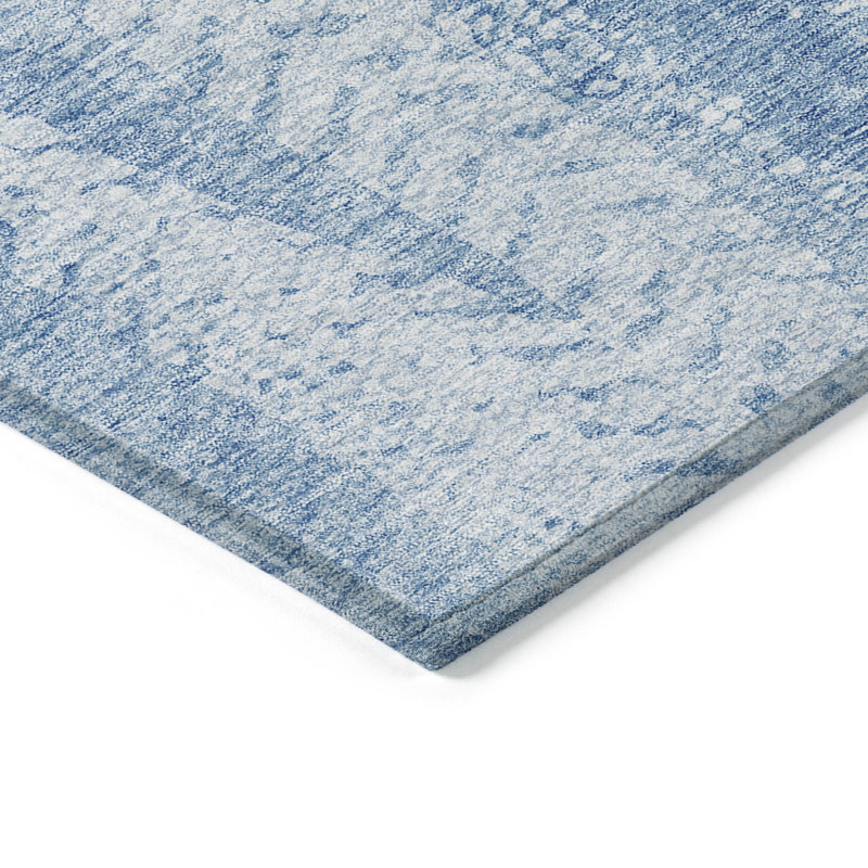 HomeRoots 3' X 5' Sky Blue And Denim Blue Botanical Leaves Washable Indoor Outdoor Area Rug