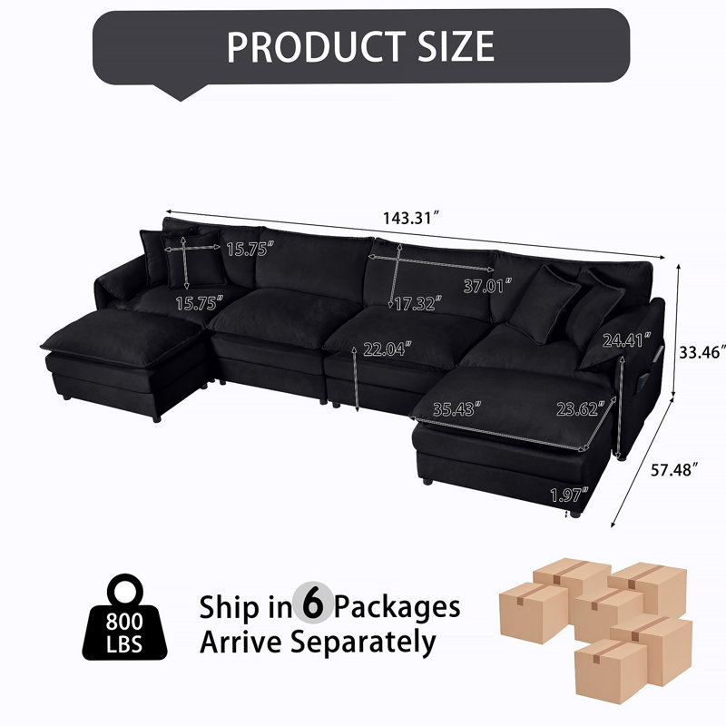 Canapé modulaire modulaire en forme de U avec sièges profonds, repose-pieds mobiles et aménagement personnalisable pour un confort ultime dans votre salon.