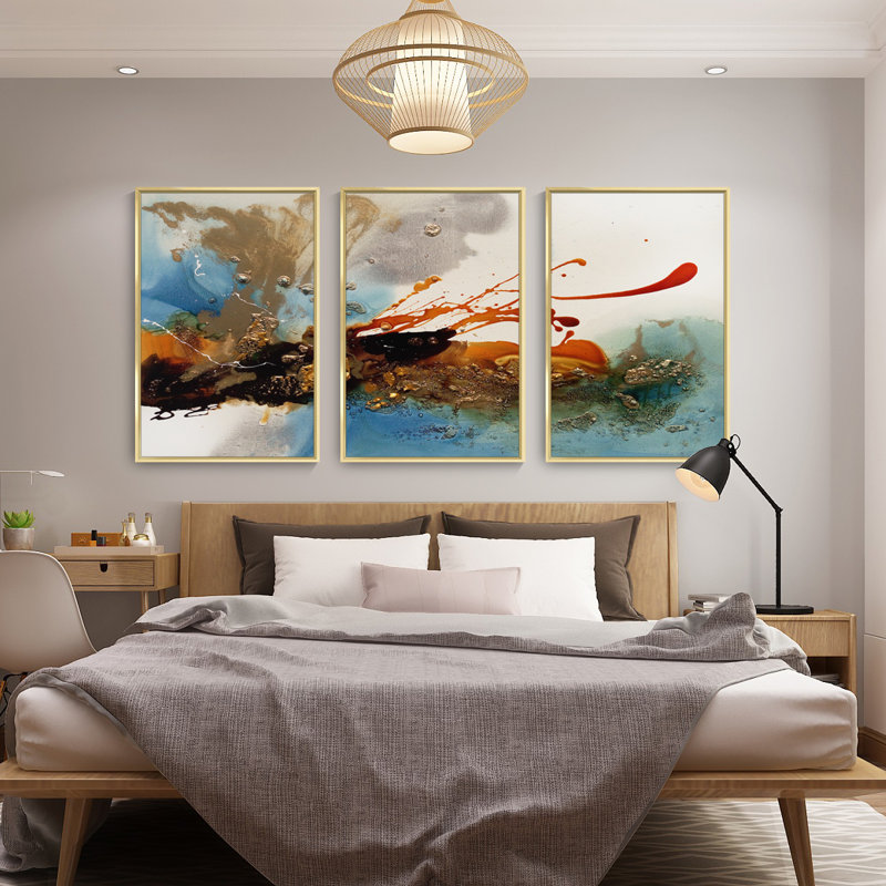 QS15-7_Ab Abstract Lines Wall Art - ensemble de 3 reproductions de cadres photo sur toile, H 16,3 po x l 36,3 po x P 1,65 po