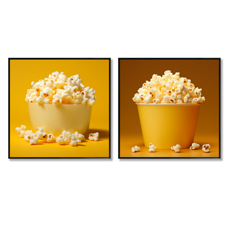 Ensemble de 2 bols de maïs avec popcorn Buttery Light, Cadre flottant noir, H 16 po x l 33 po