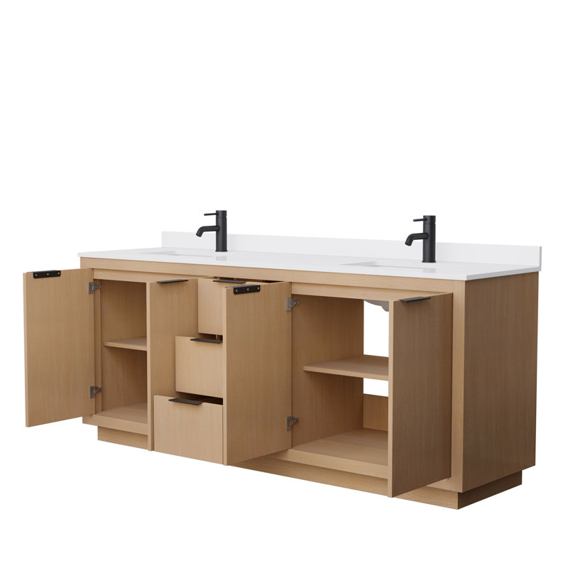 Ensemble de meuble-lavabo double 80 po Maroni, Marbre de culture blanc, Noir mat