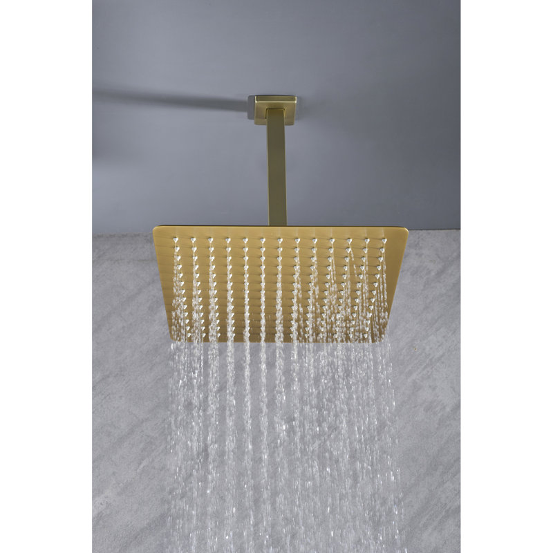 Brushed Gold Bathroom Shower Head - High Rainfall, Stainless Steel, Water Saving, Self-Cleaning Nozzle, Standard Arm Use Rainfall ,