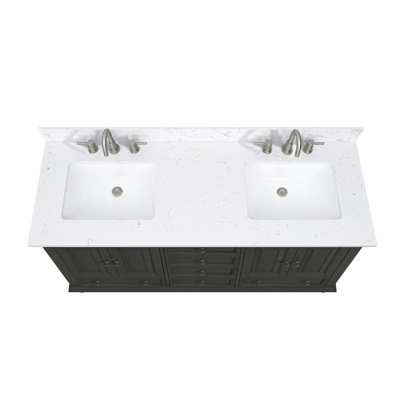Thompson 61" Double Modern Bathroom Vanity Set, Charcoal Glaze, 72", Carrera White