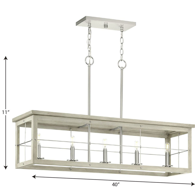 Luminaire suspendu linéaire à 5 lumières pour îlot de cuisine Andreoni, Nickel brossé