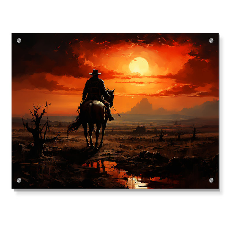 Cowboys, lever de soleil sur le cheval - Cowboys, art mural en acrylique, H 30 po x l 40 po