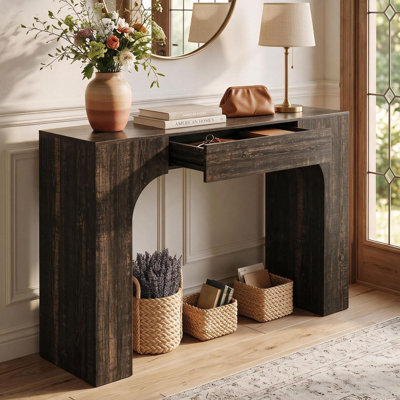 47" Long Console Table with Drawer,Narrow Entryway Table,Charcoal
