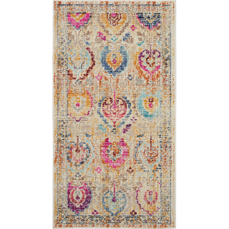 Tapis oriental ivoire / bleu Lowndes, Rectangle 2 pi x 4 pi