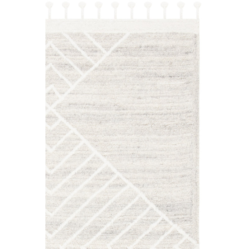 Tapis beige en laine touffeté à la main à motif géométrique Adelia, Rectangle 2 pi 3 po x 11 pi