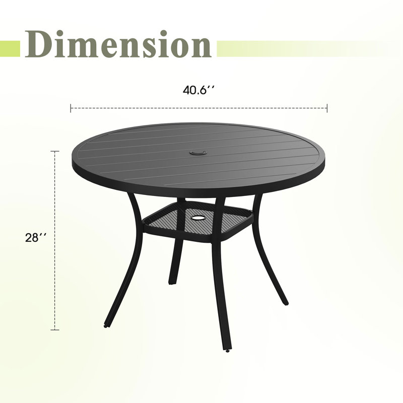 Table de patio ronde de 41 po avec tablette de rangement, Noir