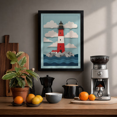 Lighthouse and Shore Coastal - Framed Print