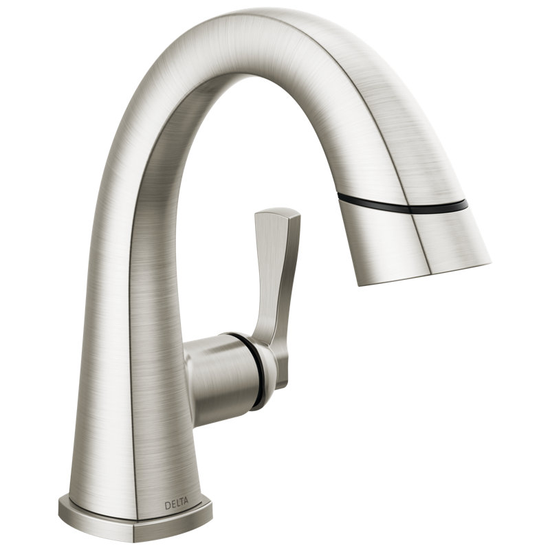 Stryke Single Hole Pull Out Sprayer Bathroom Faucet, Single Handle Bathroom Sink Faucet, Silver