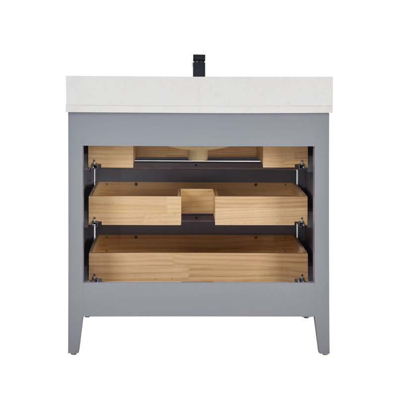42" Solid Wood Sink Vanity With 1' Top, Black, Cadet, 36"