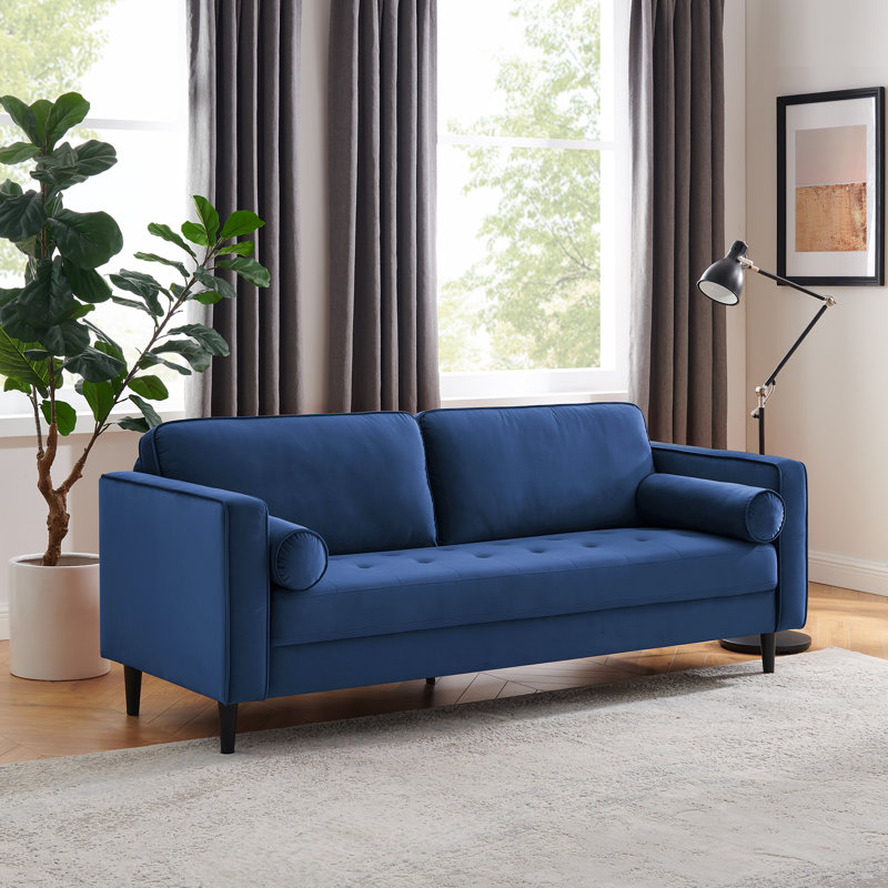 Jeses 207Cm Square Arms Sofa, Dark Blue Velvet
