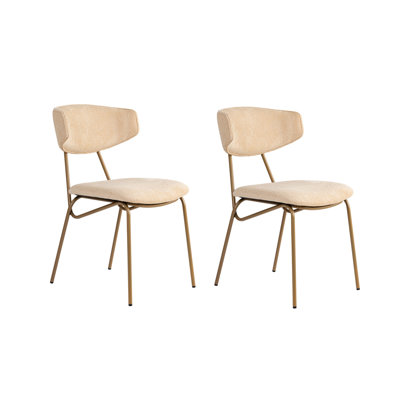 Ensemble de chaises modernes (2 pièces), beige et doré, 18,9 po x 31,5 po x 23,2 po | Structure 100% hêtre, tissu chenille 100% coton, siège en mousse à densité 22 pour plus de confort, pieds en métal | Élégant et durable pour le salon ou le bureau