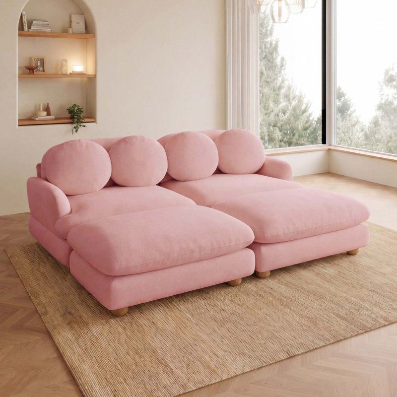 Canapé confortable en chenille avec siège profond et repose-pieds mobile
