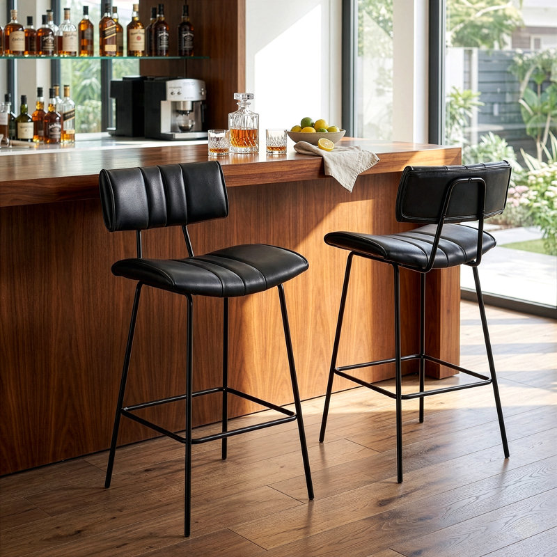 Ensemble de 2 tabourets de bar Palgrave avec pieds en métal noir, Tabouret de bar (siège d'une hauteur de 28,30 po)