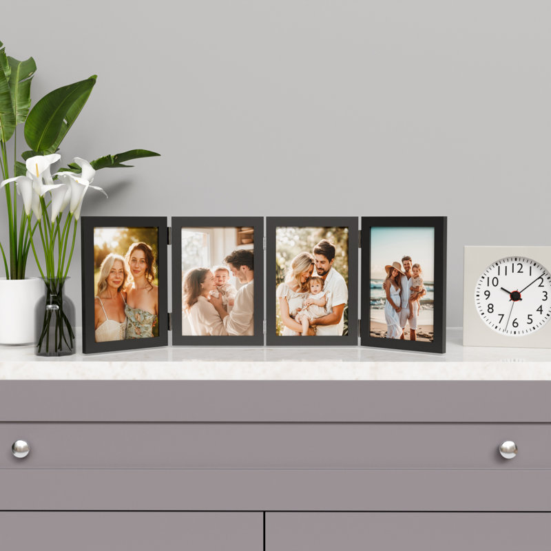 Cadre photo en acrylique pliable 4 portes 4 x 6 Warm & Love noir