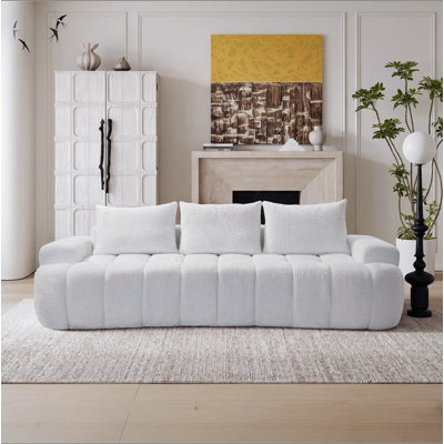 100" Extra Large Curved Front Compressed Sectional Sofa, 3-Seat Cloud-Like Boucle Couch with High Resilience Foam, Easy to Move & Ship, Modern Oversized Sofa for Living Room