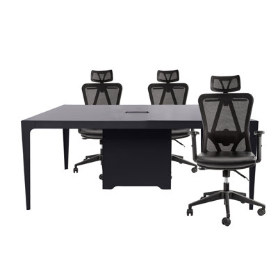 Eaen Conference Meeting Table With Office Chairs For 6 Persons (Elm) by Inbox Zero
