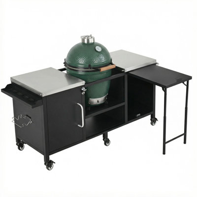 Metal Outdoor Grill Cart With Fold-out Prep Table