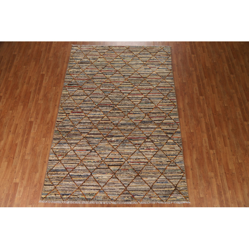 Tapis multicolore en laine noué à la main 6 pi 7 po x 9 pi 9 po One Age of a Kind Kind