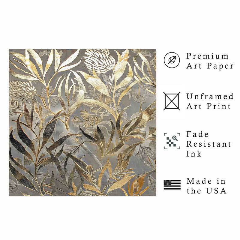 «Botanical Golden Botanicals», reproduction d'art moderne sans cadre, H 12 po x l 12 po