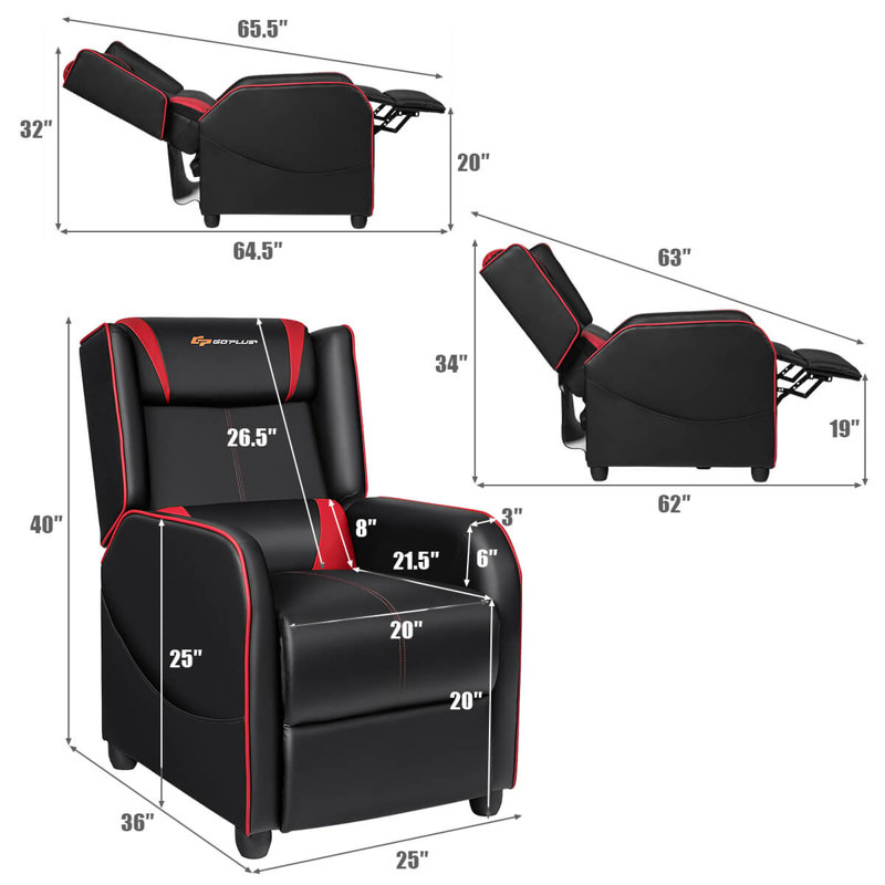 Massage Gaming Recliner Chair Single Living Room Sofa Home Theater Seat Red, Red