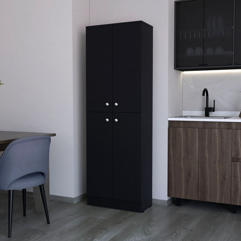 Garde-manger noir avec 4 portes et 5 tablettes pour un rangement pratique et élégant dans la cuisine, Noir