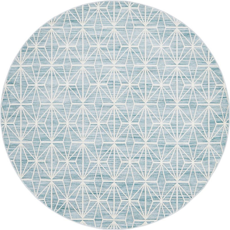 Tapis géométrique bleu / ivoire Heights, Rond 8 pi