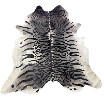 Dark Grey Tiger Print Cowhide Rug