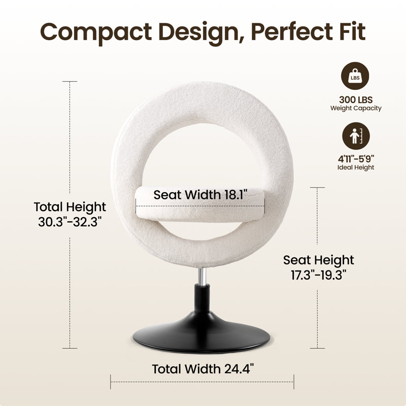 Cozy Bouclé Fabric Armless Desk Chair | Space-saving Fold-up Design | 360° Swivel Vanity & Task Chair For Small Spaces | Adjustable Height | Modern Accent Style