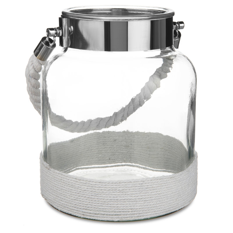 21 cm H Glass Tabletop Lantern Holder with Candle Included, White