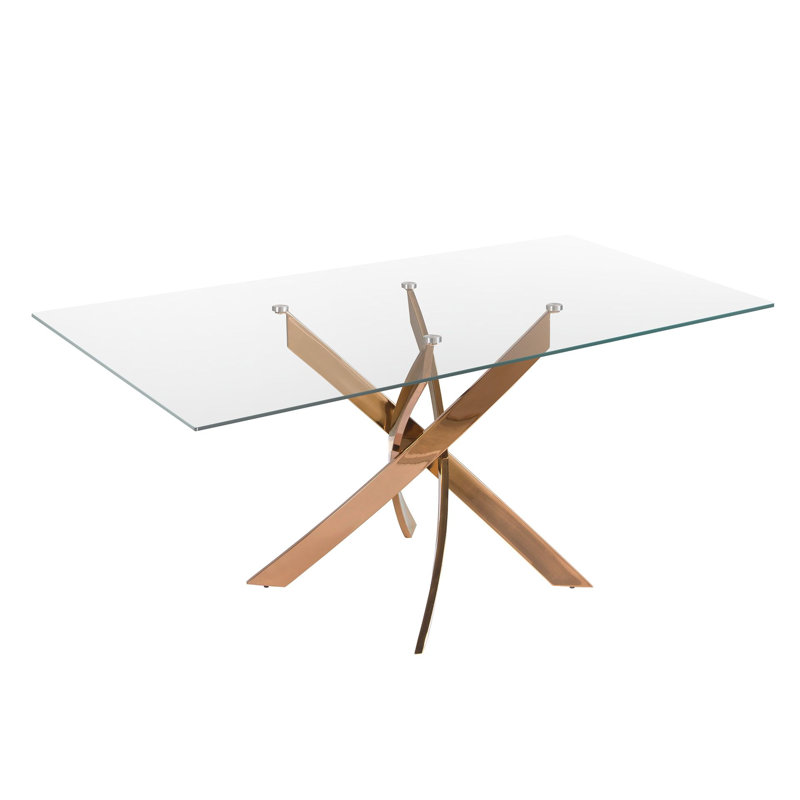 Rectangular tempered glass and dining table, 150cm H x 95cm W x 75cm D, Silver