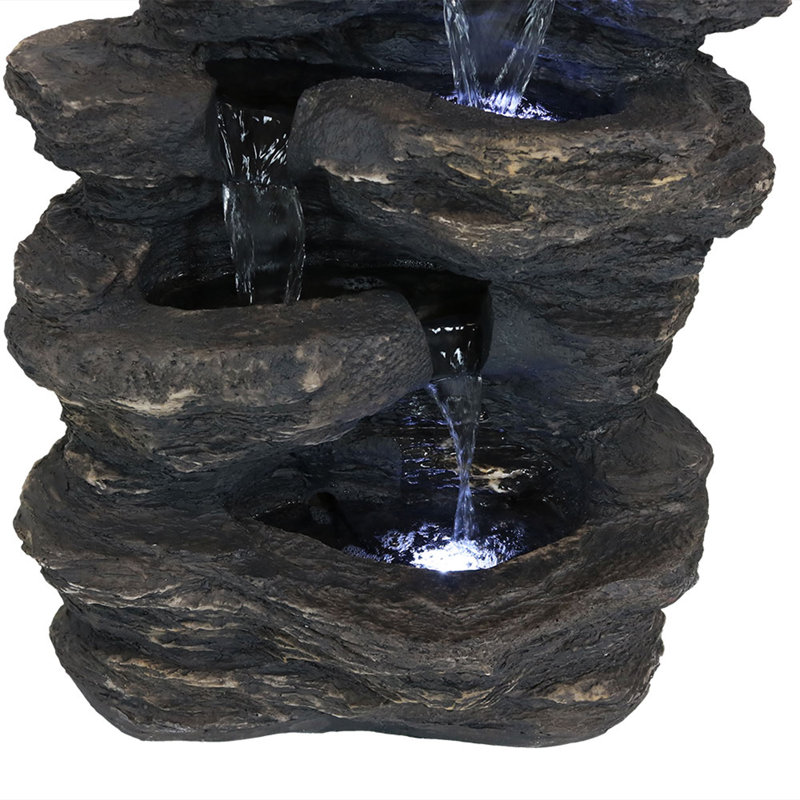 Rocky Falls Weather-Resistant Resin Outdoor Water Fountain with Lights