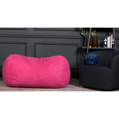 Fauteuil à billes en suède fuchsia de 4 pieds - Confort cylindrique. Housse amovible à fermeture à glissière. Rembourrage en mousse souple à l'intérieur. 25 po de hauteur, 35 po de largeur, 50 po de profondeur, sac de 23 lb. Confortable et tendance. Remplir. Poids, largeur